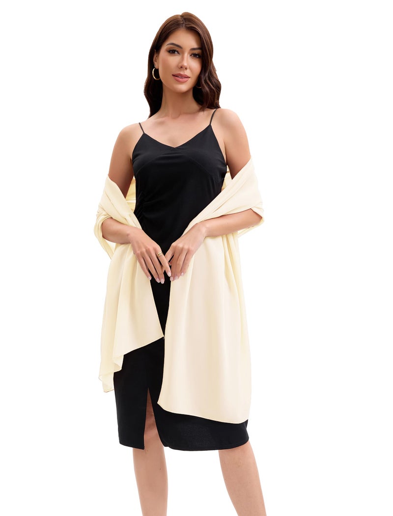 Baoqiya Women's Shawls and Wraps for Evening Dress Chiffon Shawl Soft Elegant Silky Pashmina Wedding Bridal Scarf(Pale champagne, 79"Ã—19") - Image 4